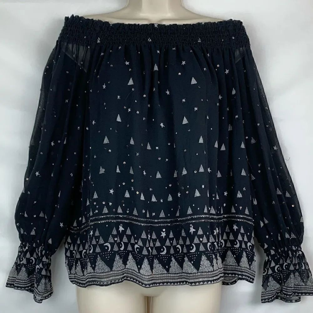 Joie Lilo Black off the shoulder silk blouse